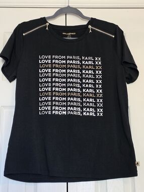 Karl Lagerfeld Women's Black 'Love From Paris' Graphic Cotton Tee